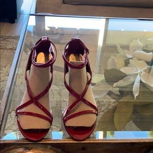 Red patent hi heel sandals